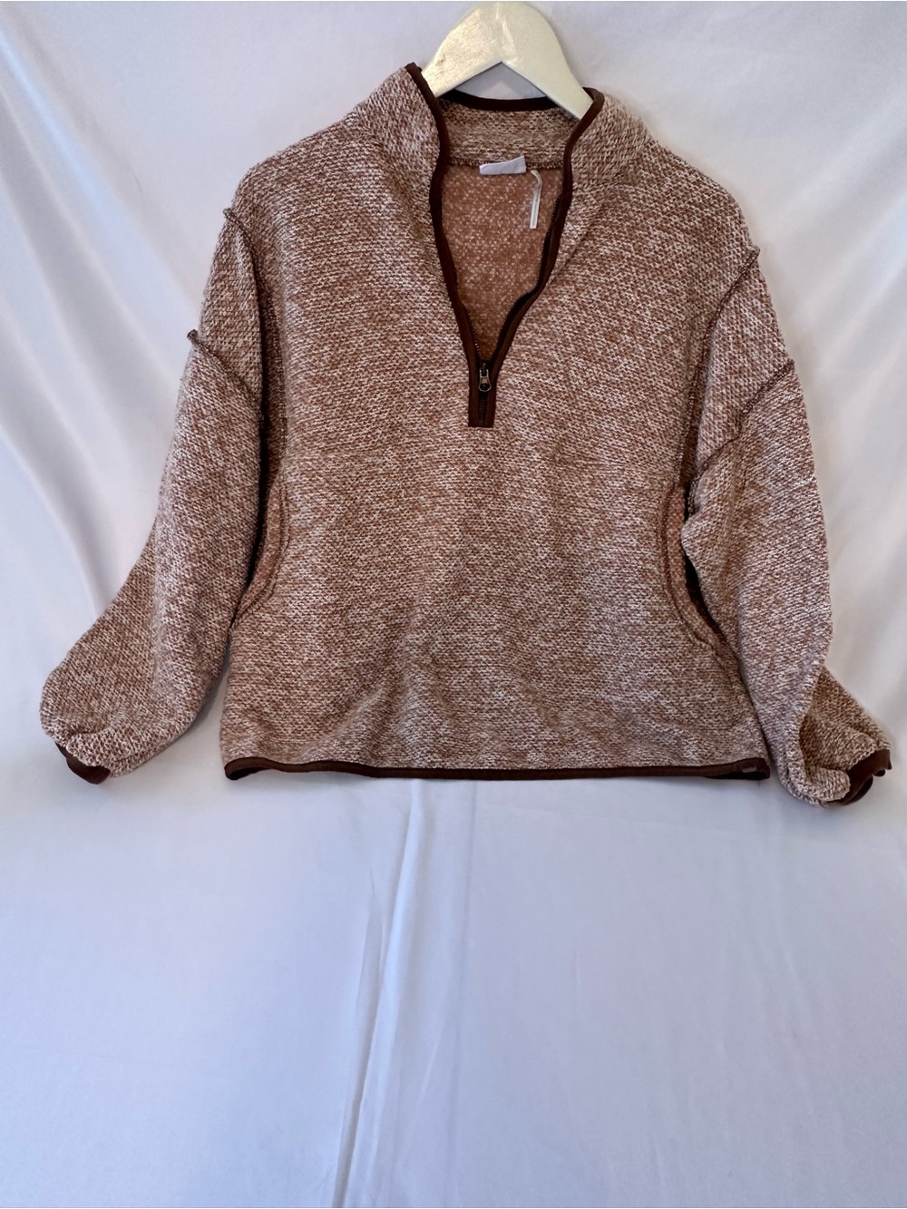 Urban Outfitters Brown Marled Quarter-Zip V-Neck Sweater